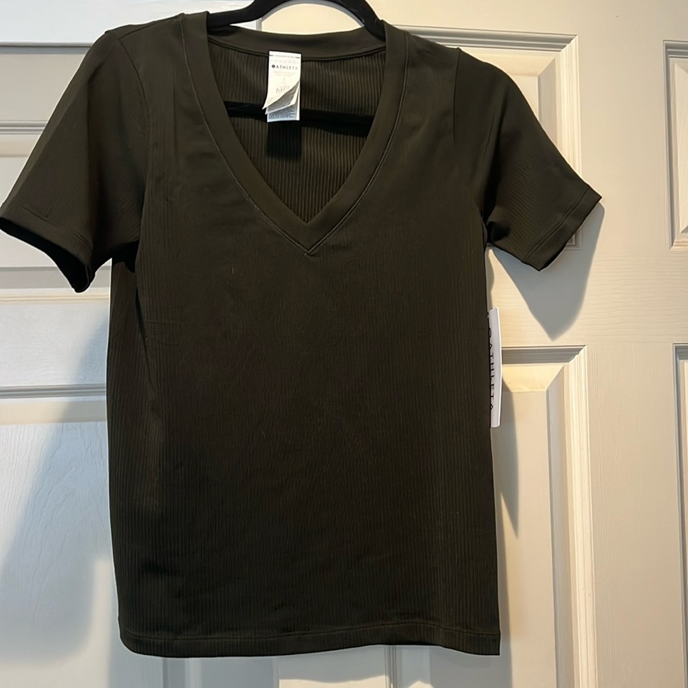 Athleta V Neck Ribbed T-shirt Olive Size S